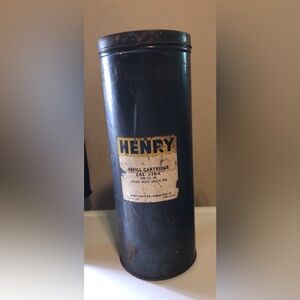 Henry Refill Cartridge Cat#76-c Label On Empty Vulcan Metal Canister 11” Tall